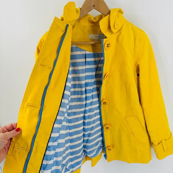 Boden Yellow Hooded Jacket Cotton Striped Lining Button Zip Front Size 2 - Picture 3 of 10